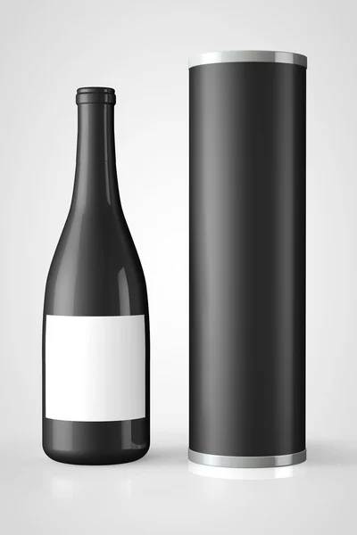 Back Bottle of Red Wine with Package — Stock Photo, Image