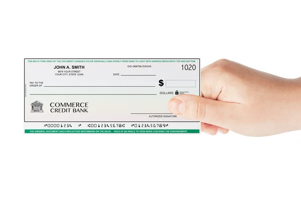 Banking Check holded by hand — Stock Photo, Image