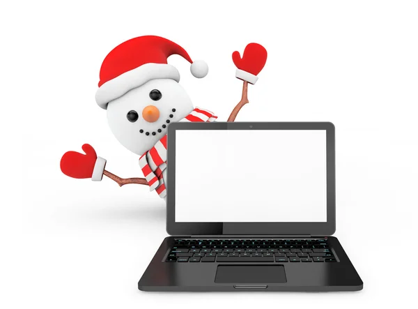 Χιονάνθρωπος με laptop — Φωτογραφία Αρχείου