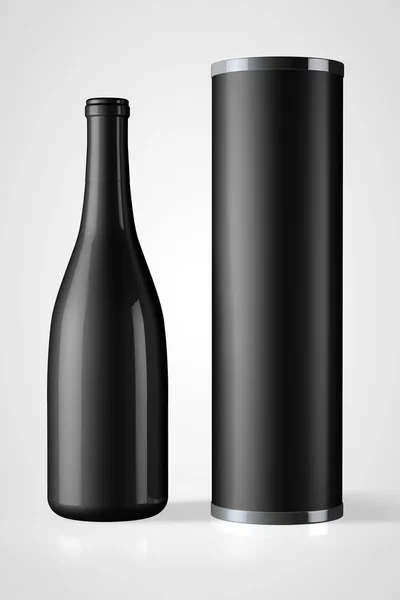 Indietro Bottiglia di vino rosso con pacchetto — Foto Stock