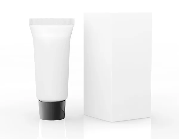 Tube cosmétique blanc avec emballage — Photo