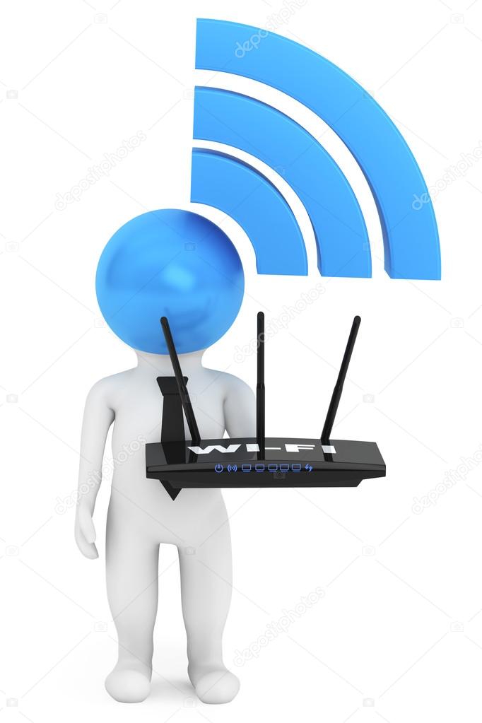 3d Person with WiFi sign and router 