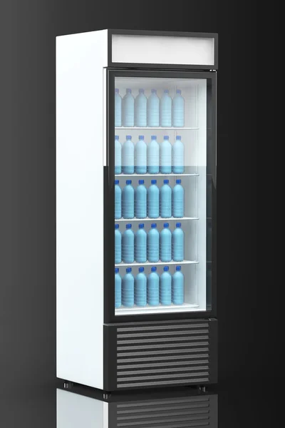 Su şişeleri içkiyle buzdolabı — Stok fotoğraf