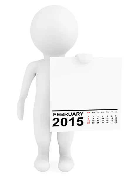 Character holding calendar February 2015 — Stock Photo, Image