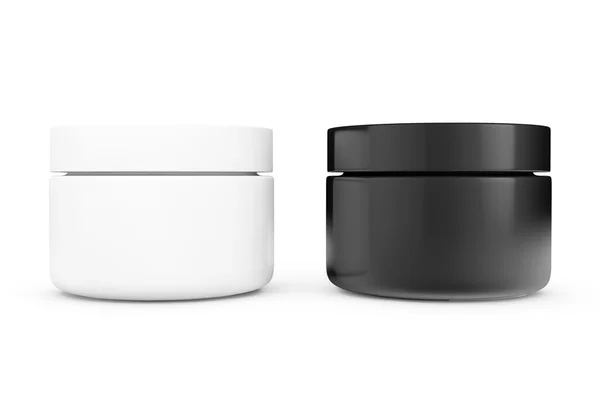 Recipientes cosméticos em preto e branco — Fotografia de Stock