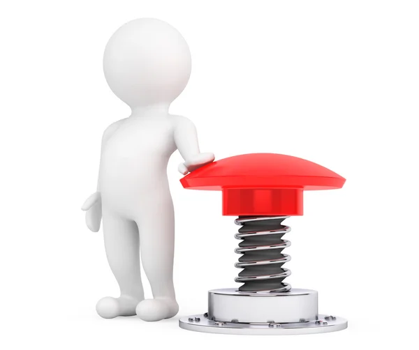 3d Person with Red Button — Stock Photo, Image
