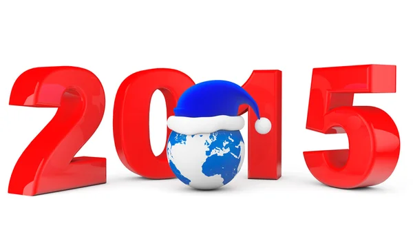 2015 New Year Concept. Santa Hat over Earth Globe — Stock Photo, Image
