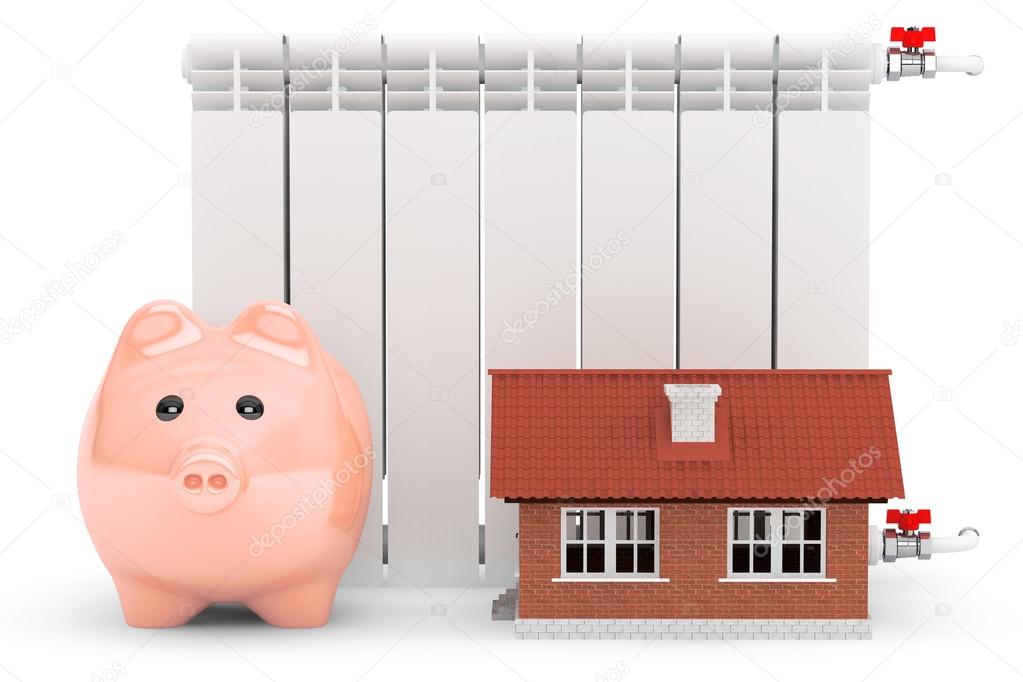 Modern Heating Radiator with Piggy Bank and House