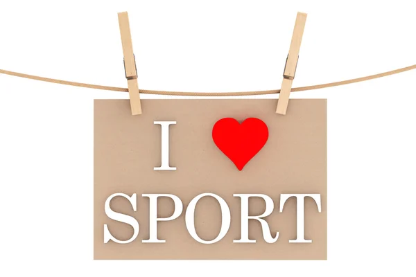 I Love Sport with heart hanging with clothespins — Stock Photo, Image