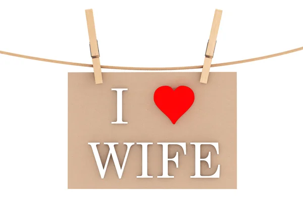 I Love fru med hjärta hängande med klädnypor — Stockfoto