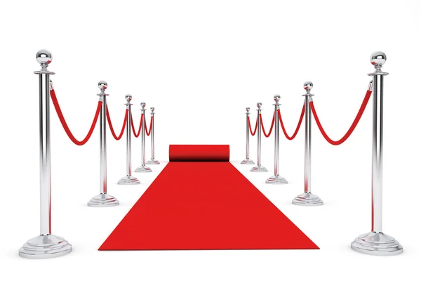 Červený koberec a bariéry lano — Stock fotografie