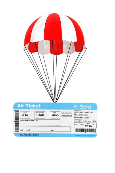 Flugticket mit Fallschirm — Stockfoto