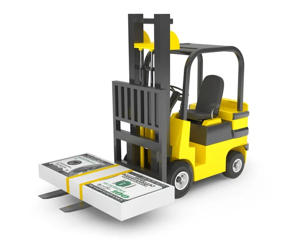 Forklift kamyon dolar taşır — Stok fotoğraf