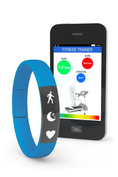 Blauer Fitness-Tracker mit Handy — Stockfoto