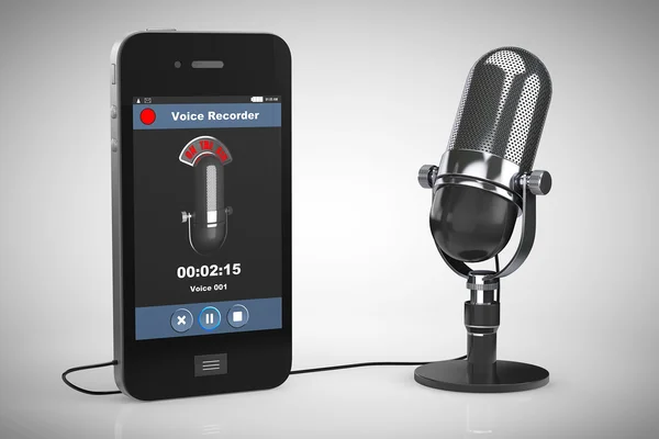 Telefone celular como gravador de voz com microfone — Fotografia de Stock
