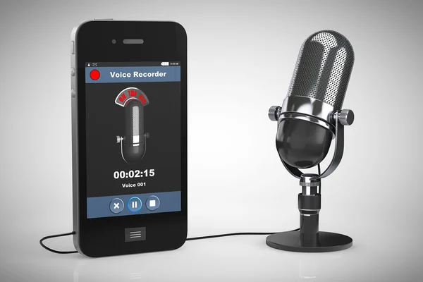 Teléfono móvil como grabadora de voz con micrófono — Foto de Stock