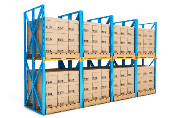 Rows of shelves with boxes — Stock Photo, Image