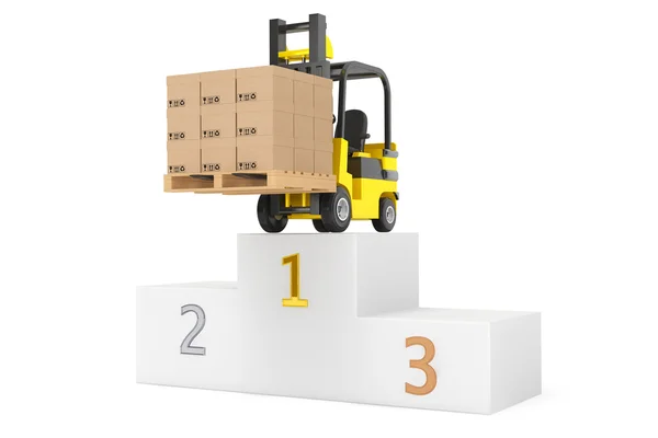 Best Delivering Concet. Forklift truck with boxes over Winners P — Stock Photo, Image