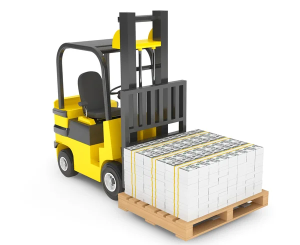 Forklift kamyon yığılmış dolar taşır — Stok fotoğraf