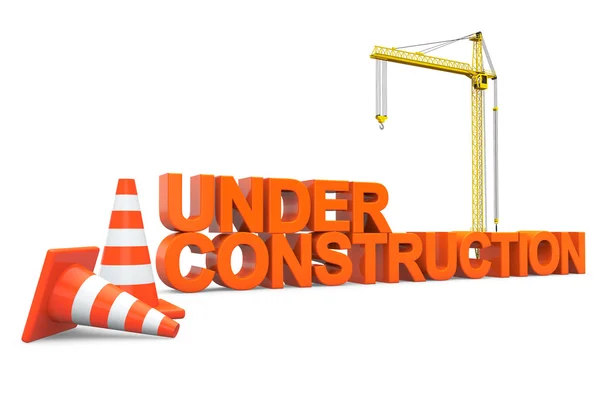 Under construction sign with Hoisting Crane — Stock Photo, Image