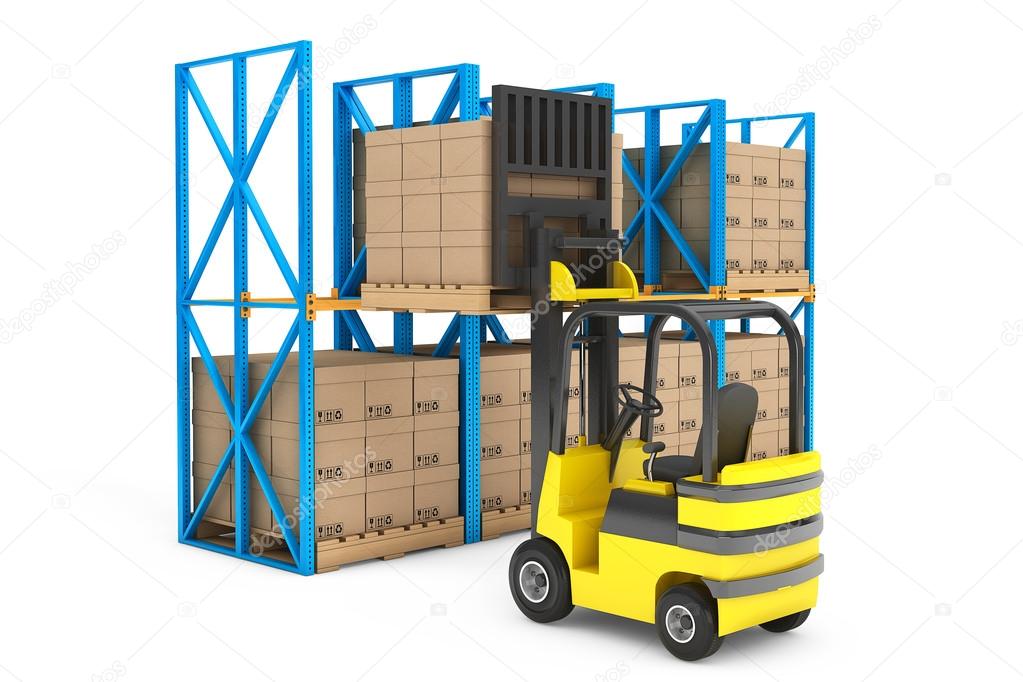 Forklift truck work in warehouse