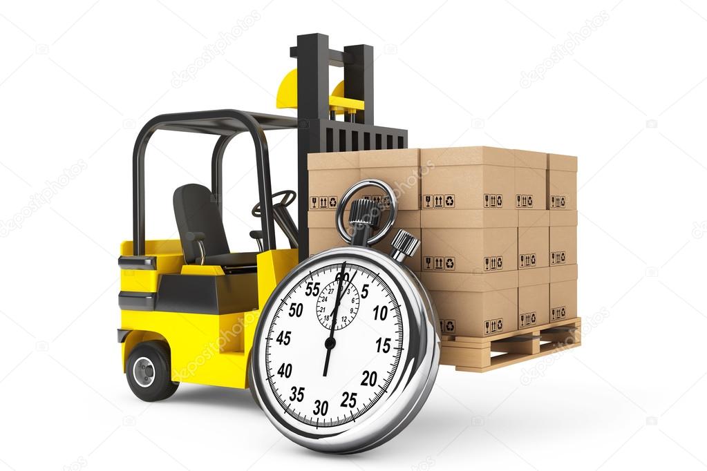 Forklift truck with boxes and Stopwatch