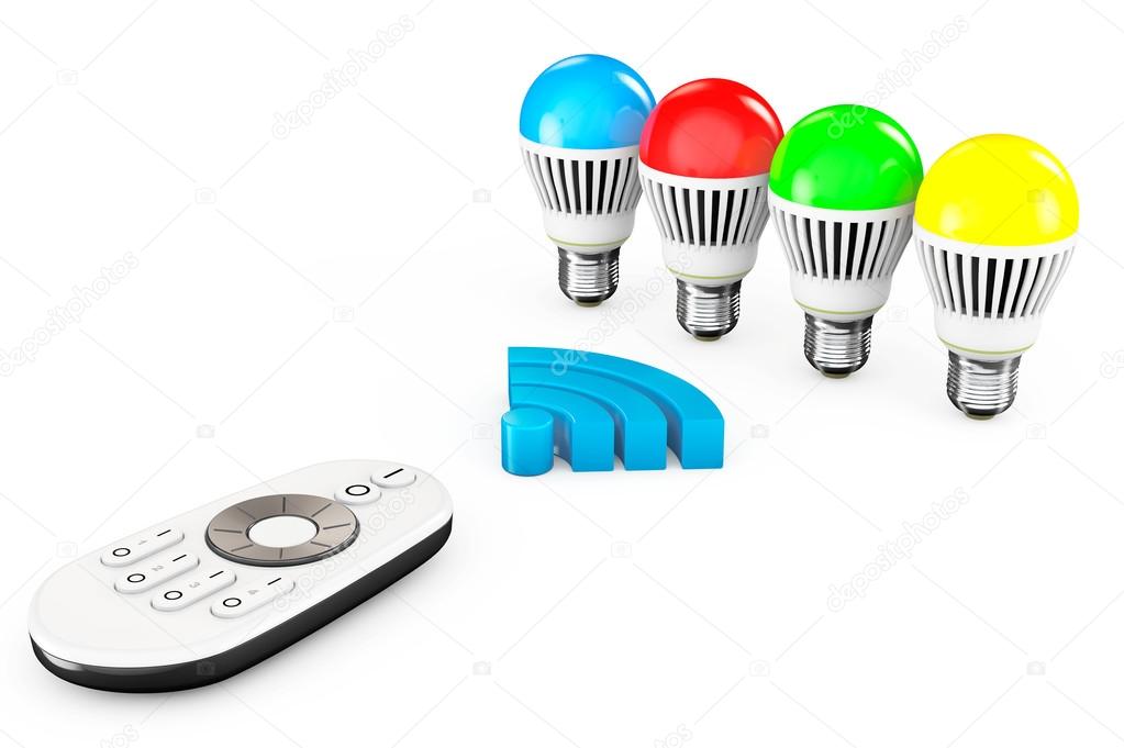 Closeup LED bulbs with Remote Controller and WiFi Sign  
