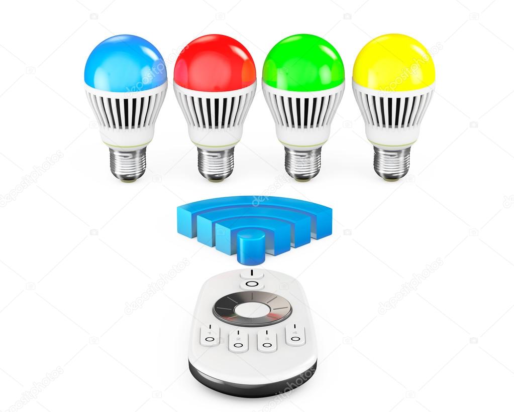 Closeup LED bulbs with Remote Controller and WiFi Sign  