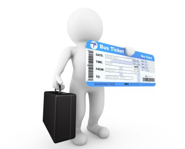 3D iş adamı tutun otobüs Boarding Pass bileti
