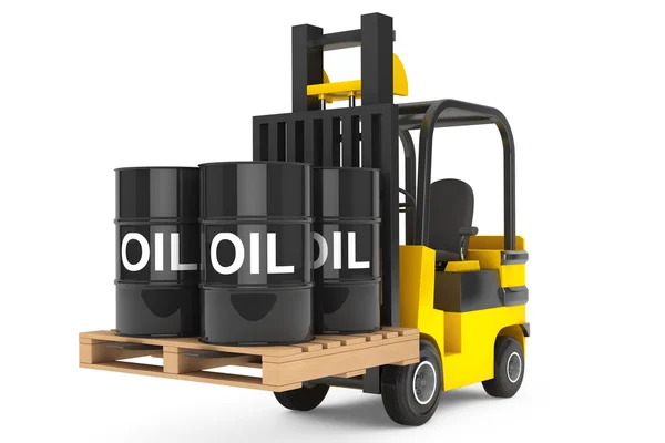 Wózek z baryłek ropy na palecie — Zdjęcie stockowe