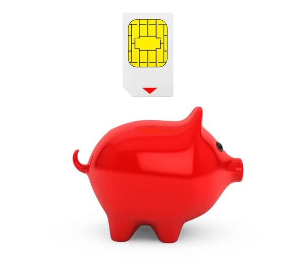 Sim Card Colocando em Piggy Bank — Fotografia de Stock