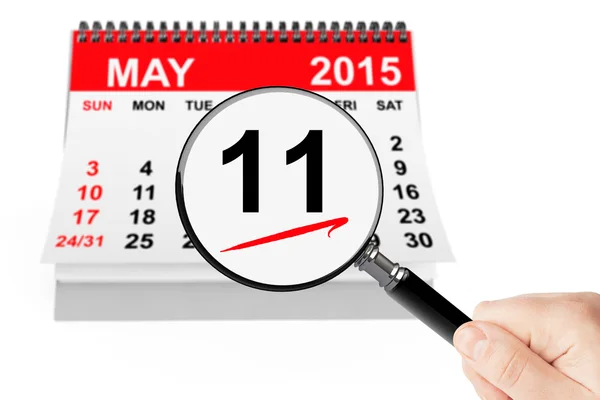 11 maggio 2015 calendario con lente di ingrandimento — Foto Stock