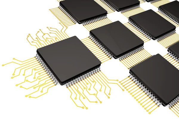 Microchips cpu como circuito — Fotografia de Stock