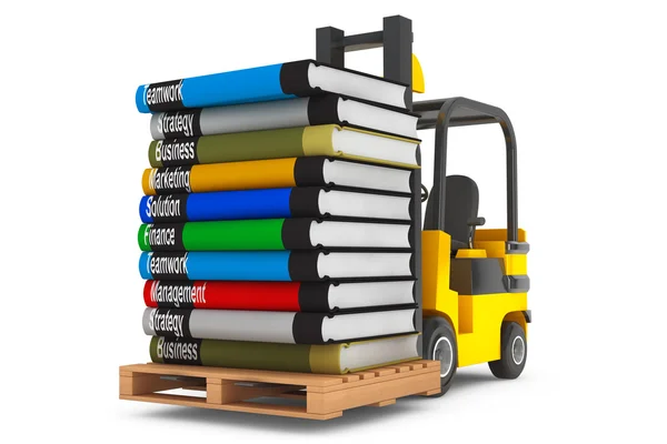 Kitap yığını ile forklift — Stok fotoğraf