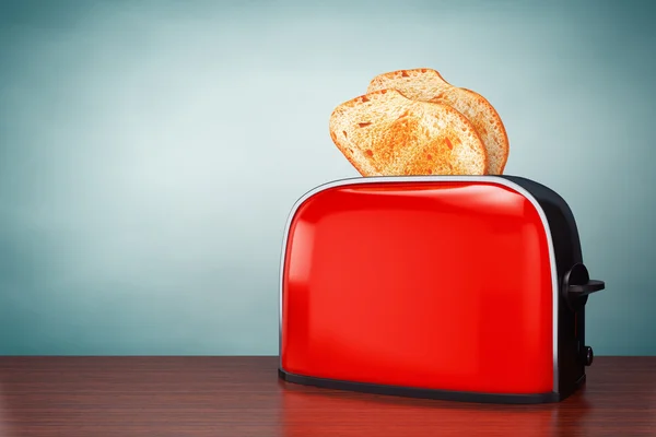 Foto vecchio stile. Toast spuntando da Vintage Red Toaster — Foto Stock