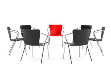 Business large meeting. Chairs arranging round with Boss Chair.  clipart