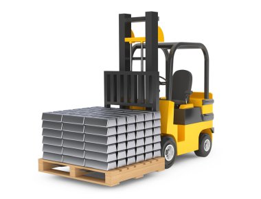 Forklift kamyon gümüş çubuklar taşır