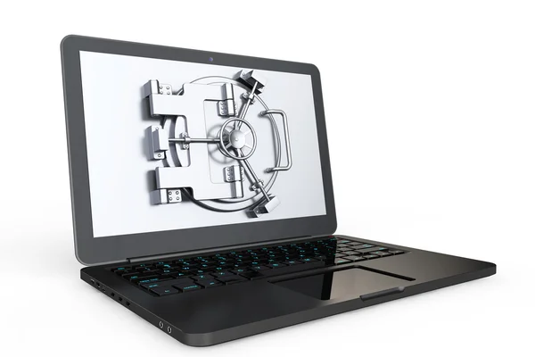 Internet-Sicherheitskonzept. Laptop mit Tresortür — Stockfoto