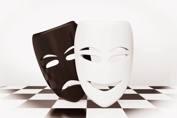 Masques de théâtre tragicomiques. Masques tristes et souriants — Photo