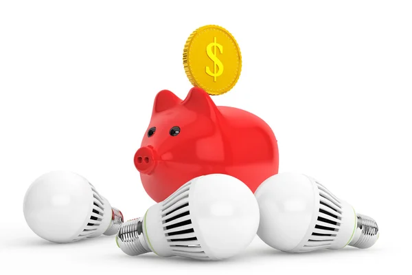 Piggy Bank with Light Bulbs and golden coin — Stock Photo, Image
