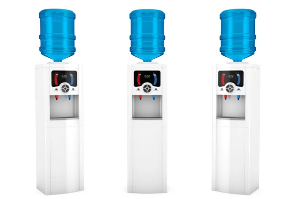 Tres enfriadores de agua eléctricos con botellas — Foto de Stock