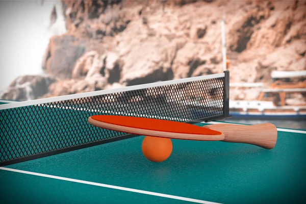 Пинг-понг теннисный стол с веслом — стоковое фото