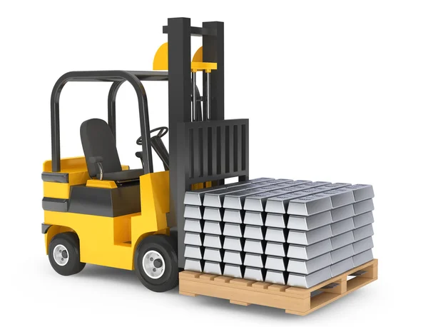 Forklift kamyon gümüş çubuklar taşır — Stok fotoğraf