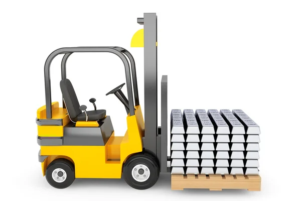 Forklift kamyon gümüş çubuklar taşır — Stok fotoğraf