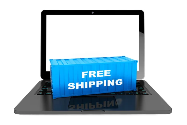 Free Shipping Container over Laptop — Stock fotografie