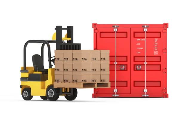 Konsep Transportasi. Forklift dengan Kardus Kotak dekat Shipp — Stok Foto