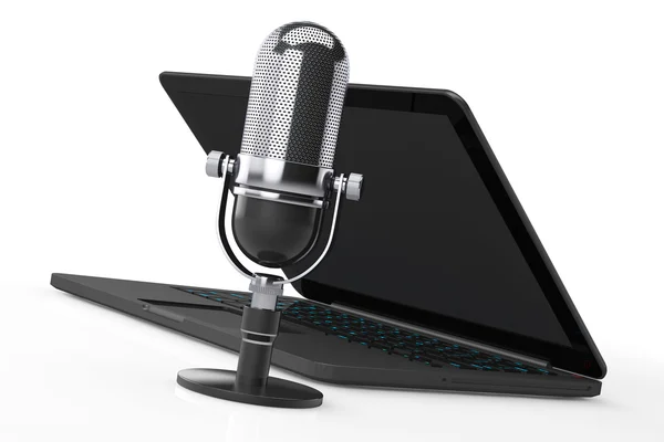 Retro Microphone with laptop — Stock fotografie
