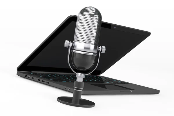 Retro Microphone with laptop — Stockfoto