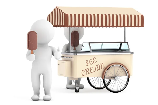 3d White Person with Ice Cream near Ice Cream Cart — ストック写真