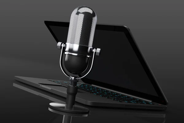 Retro Microphone with laptop — Stockfoto